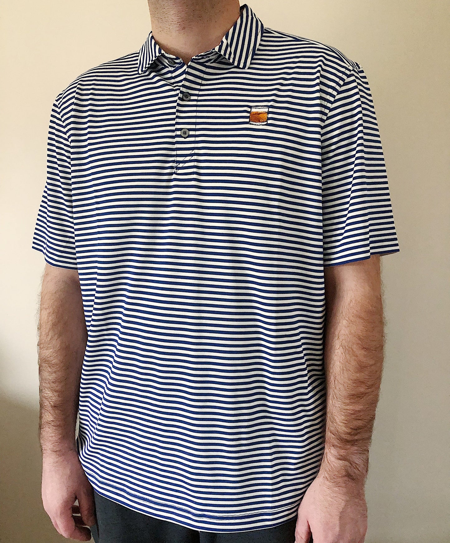 Blue and White Striped Whiskey Polo