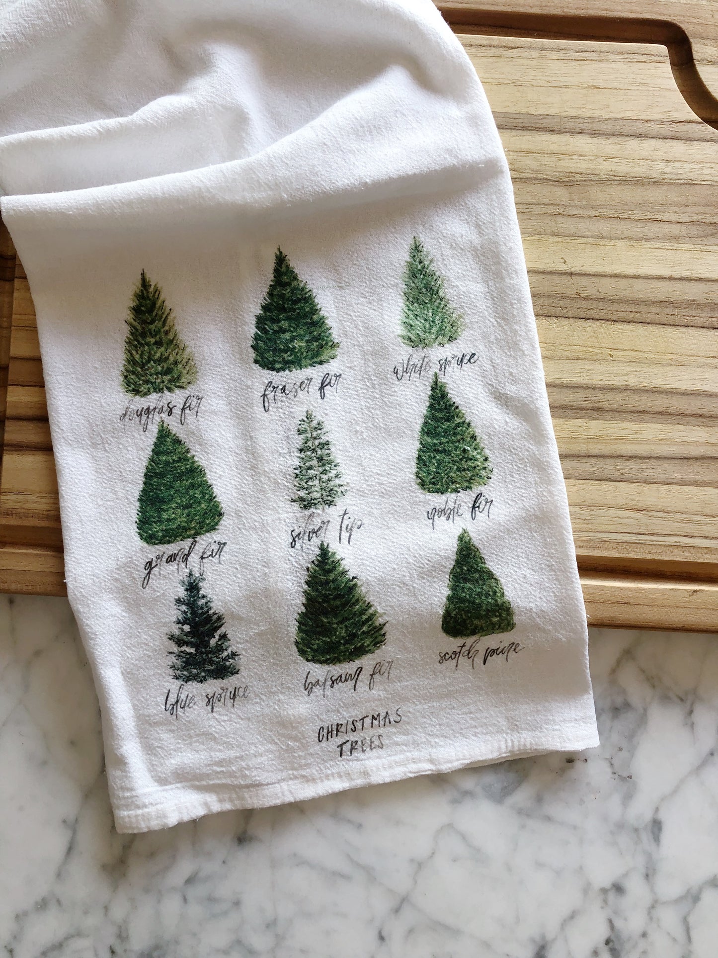 Types of Christmas Trees Tea Towel
