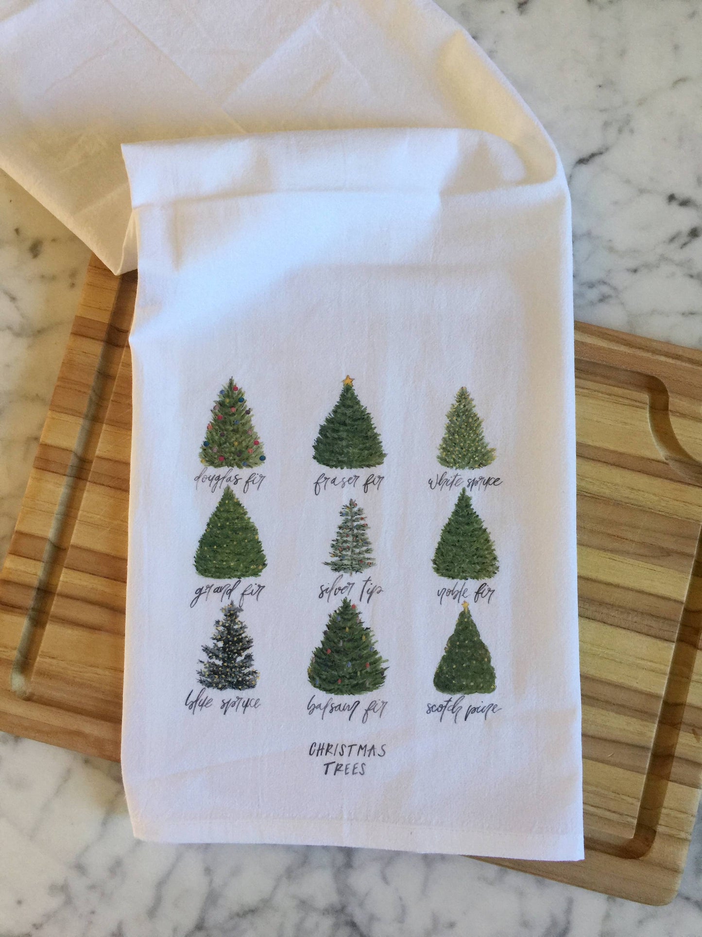 Types of Christmas Trees Tea Towel