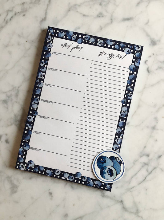 Blueberry Gingham Grocery List and Meal Plan Notepad