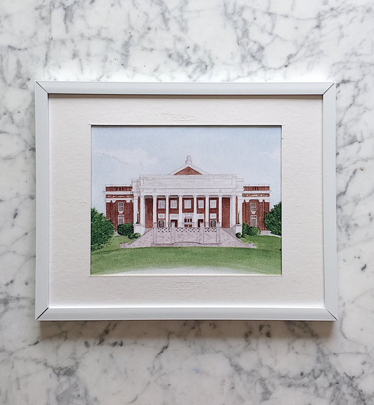 A beautifully detailed watercolor art print of Western Kentucky University's Van Meter Hall. Perfect gift for a WKU graduate as a graduation gift.